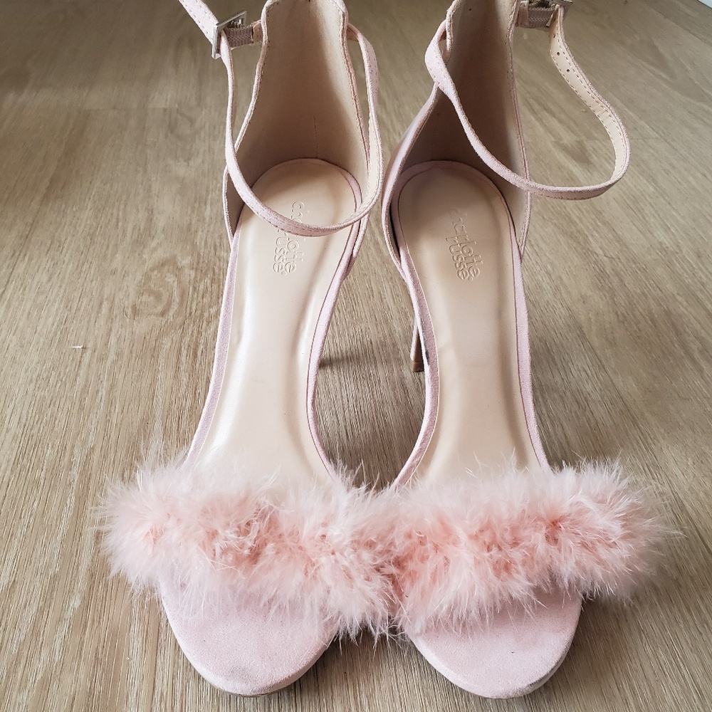 Charlotte Russe Fuzzy Pink Stiletto Strap Heels
